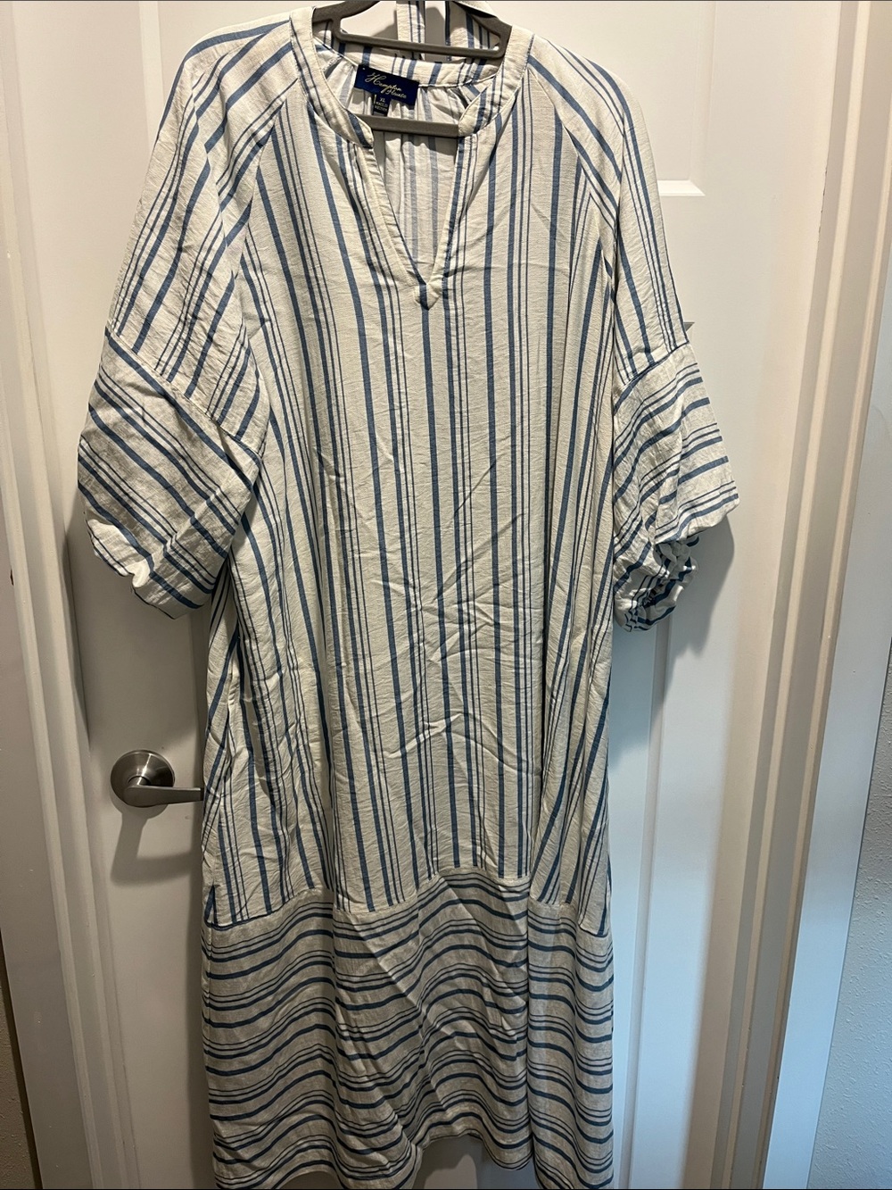 Striped Midi Dress in Blue and White — Relaxed Sleeve Shirt Dress